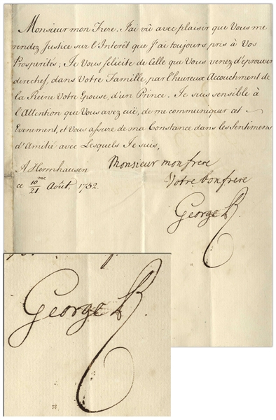 George II Letter Signed as King, Sending Congratulations to the King of the Two Sicilies on the Birth of the Prince